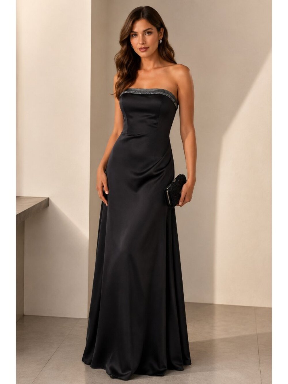 David’s Bridal Size 6 Black Strapless Beaded Formal Evening Maxi Gown F1717